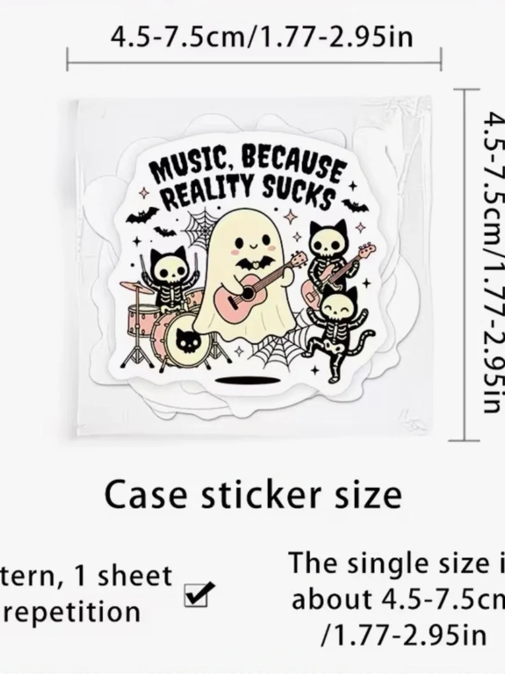 50 Cute Ghost & Her 3 Pet Cats Stickers Busy Kitty Because Reality Sucks' Pink